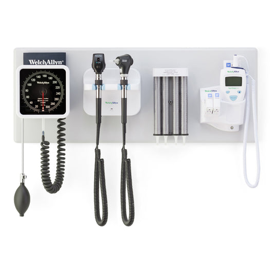 777-SM2WAS - Welch Allyn® Green Series™ 777 Integrated Wall System with Coaxial LED Ophthalmoscope, MacroView™ Basic LED Otoscope, BP Aneroid, Ear Specula Dispenser, and SureTemp™ Plus Thermometer
