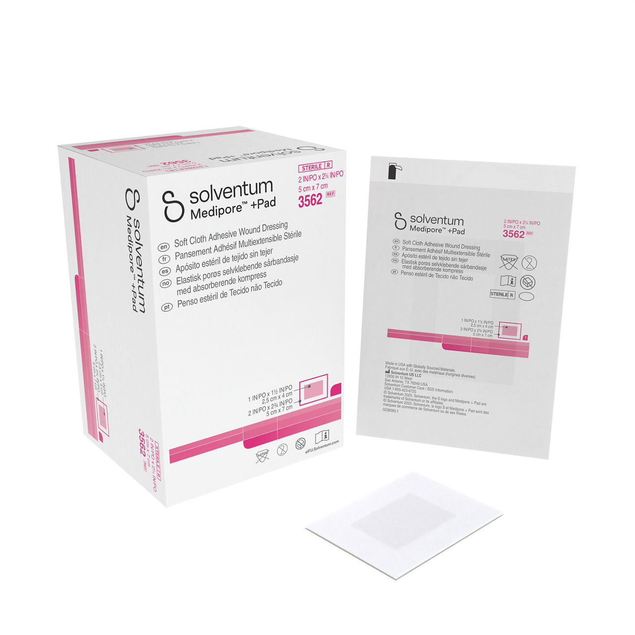 3562 - Solventum Medipore™ +Pad Soft Cloth Adhesive Wound Dressing - 2" x 2 3/4", Pad Size 1" x 1 1/1", 50/bx, 4 bx/cs