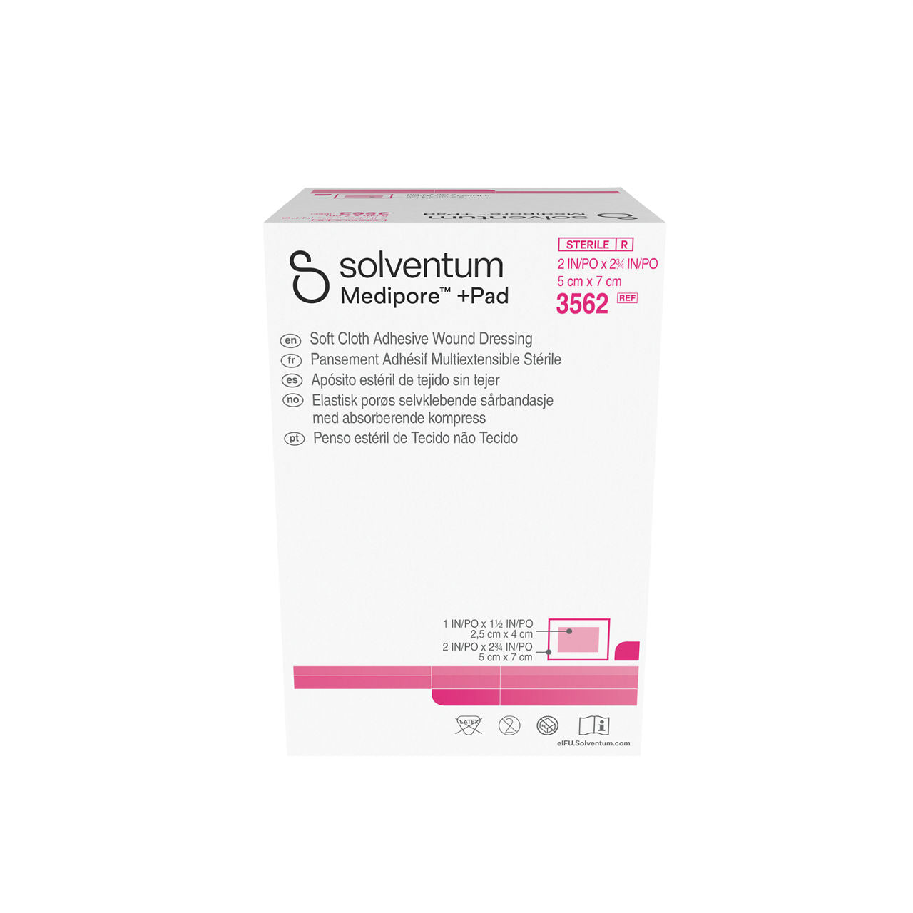3562 - Solventum Medipore™ +Pad Soft Cloth Adhesive Wound Dressing - 2" x 2 3/4", Pad Size 1" x 1 1/1", 50/bx, 4 bx/cs