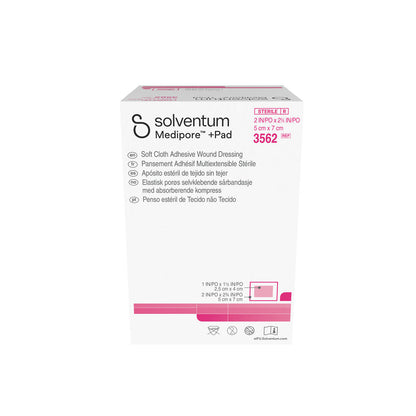 3562 - Solventum Medipore™ +Pad Soft Cloth Adhesive Wound Dressing - 2" x 2 3/4", Pad Size 1" x 1 1/1", 50/bx, 4 bx/cs