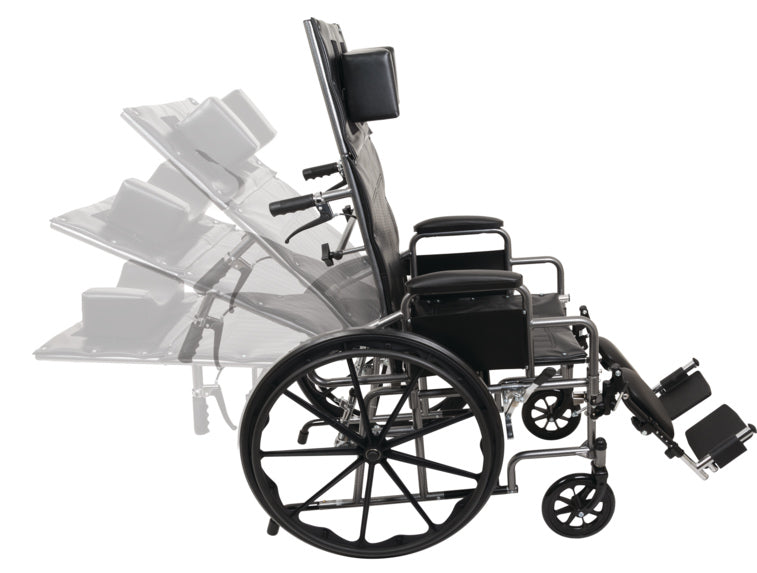 WCR1816E - Compass Health Wheelchair - Reclining, Standard, 18" x 17", Detachable Desk Arms, Elevating Leg Rest